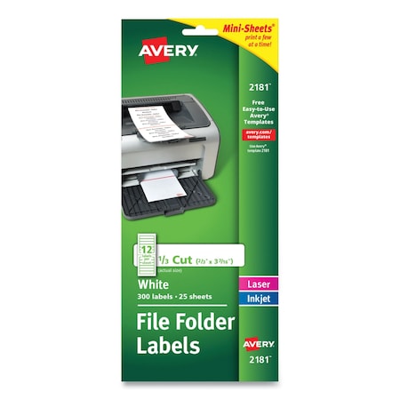 Avery Dennison File Folder Labels, White, PK300 2181